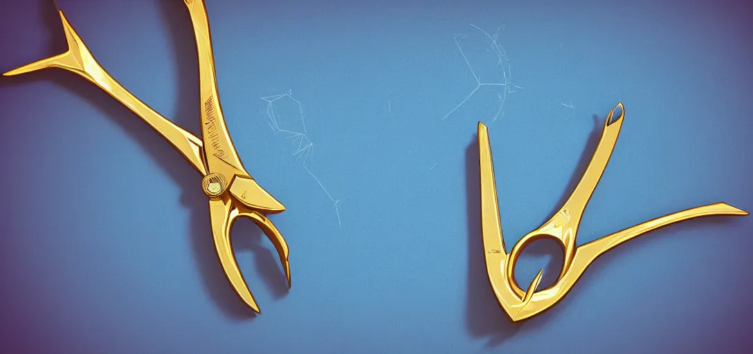 Prompt: detailed golden scissors cutting a big diamond, symmetrical, details, smooth, sharp focus, illustration, realistic, cinematic, artstation,, award winning, rgb, ethereal blue lighting, 8k