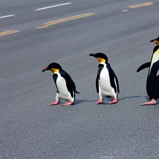 Image similar to penguins walking across the road