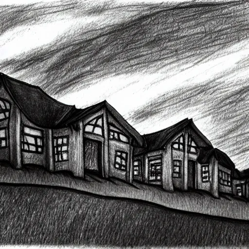 Image similar to drawing of a primary school up a hill, sadness, dark ambiance, concept by godfrey blow, featured on deviantart, sots art, lyco art, artwork, photoillustration, poster art