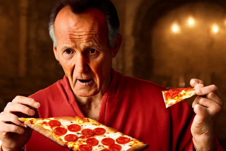 Prompt: Gaius Julius Caesar eating a slice of pizza from Little Caesars, cinematic, soft lighting, highly detailed, 8k