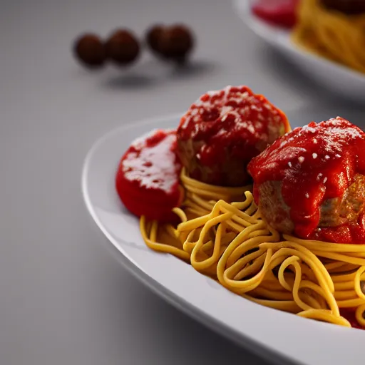 Prompt: spaghetti with meatballs shaped like screaming chucky doll, octane render