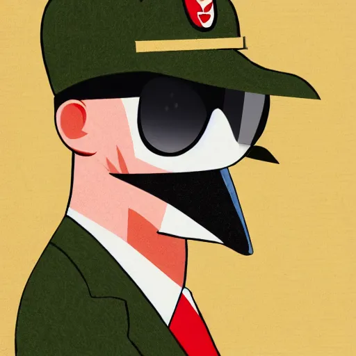 Prompt: anthropomorphic portrait of brutal pigeon in sunglasses, red beretta cap, muscular hand, military look. - 4