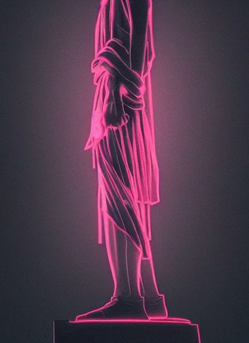 Image similar to statue of julius caesar looking angry, beeple, vaporwave, retrowave, black background, neon, black, glitch, strong contrast, neon wiring, cuts, pinterest, trending on artstation