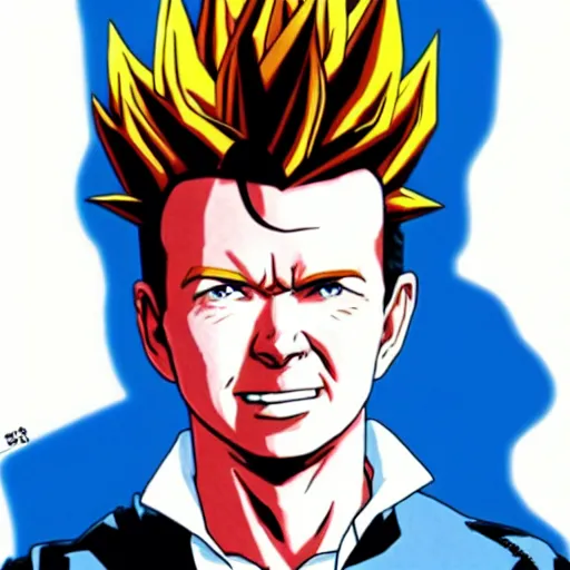 Image similar to rick astley as a super saiyan