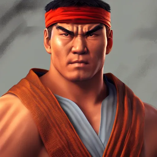 Prompt: portrait of ryu from street fighter, matte painting, artstation, 4 k