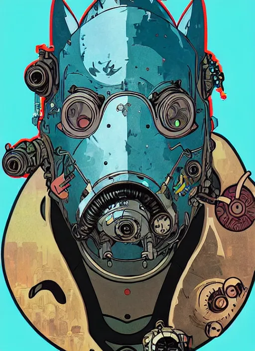 Image similar to biopunk shark mask link from fallout, portrait illustration, pop art, splash painting, art by geof darrow, ashley wood, alphonse mucha, makoto shinkai