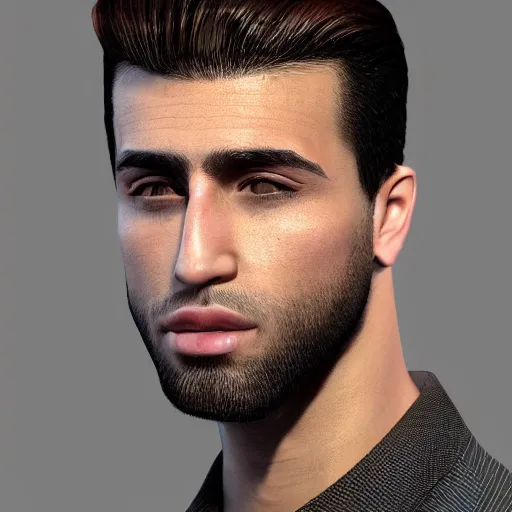 Image similar to a closeup shot of handsome esfand from twitch, gigachad, strong jawline, photorealism, 8k