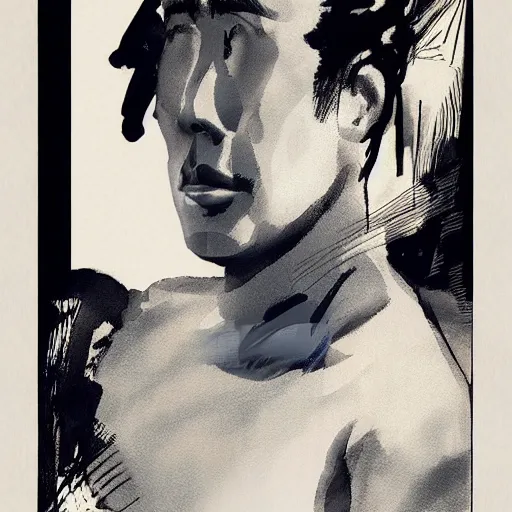 Prompt: portrait of glamorous yukio mishima, hanafuda vogue cover illustration by yoji shinkawa, james jean and stina persson