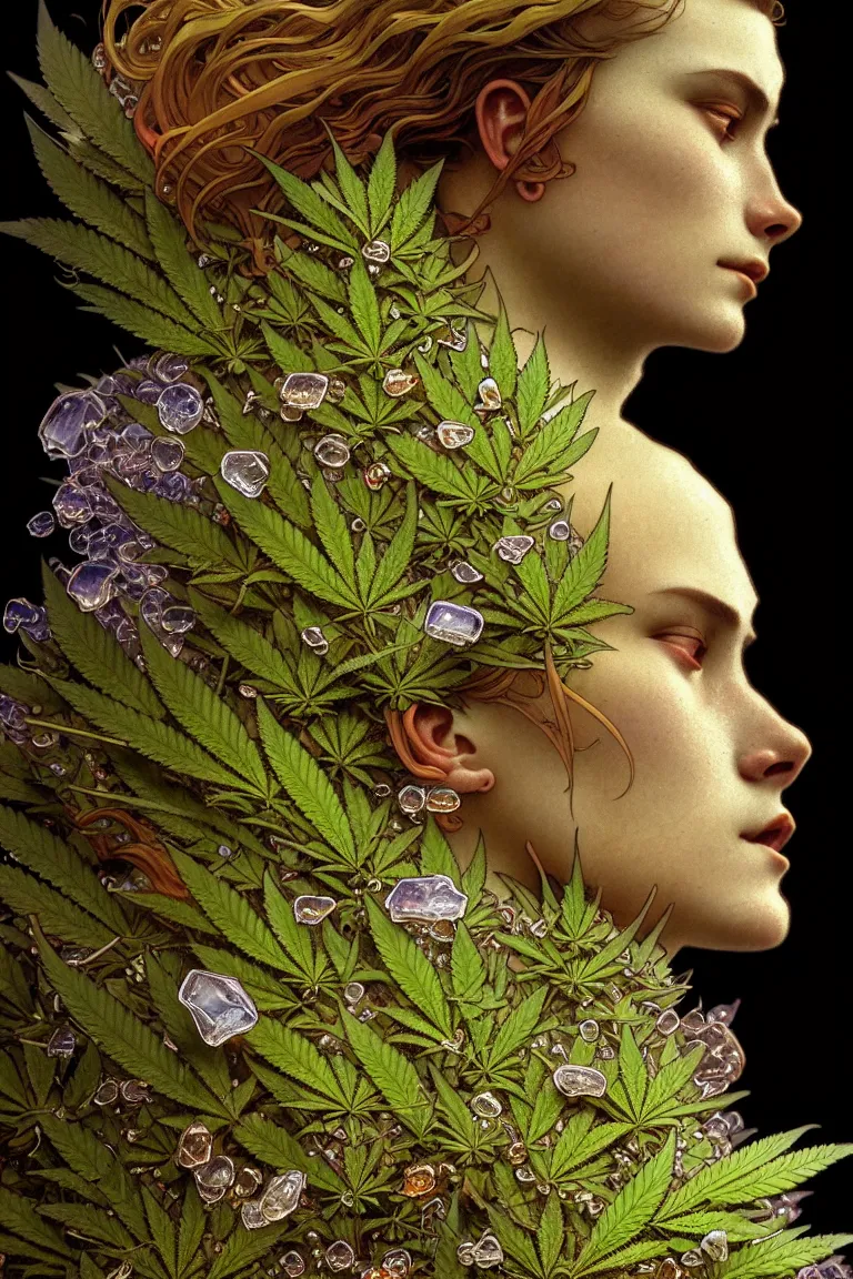 Image similar to epic scale cinematic character concept cinematic 4 k perfect focus closeup macro photography of a marijuana bud showing crystals and trichomes, densely packed buds of weed, high times photography by greg rutkowski alphonse mucha alex grey hr giger artgerm cgsociety artstation by greg rutkowski alphonse mucha android jones max chroma