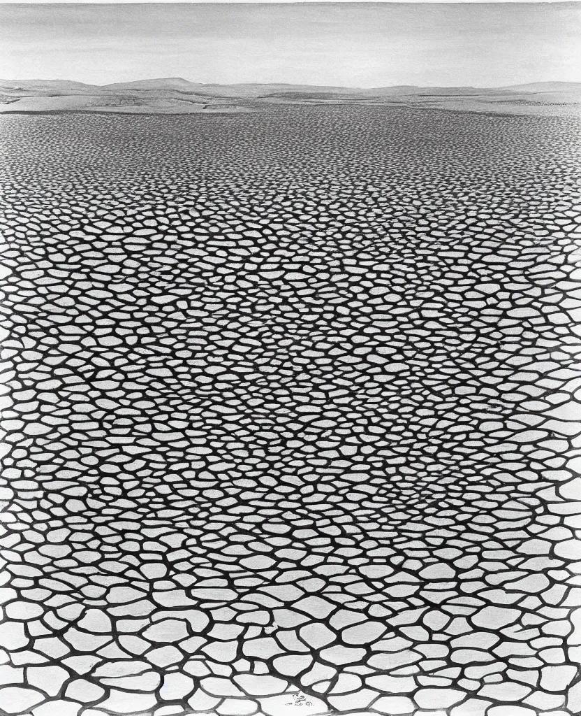 Image similar to a beautiful painting of bombs impact on desert in el alamein battle, wwii, black and white, painted by escher