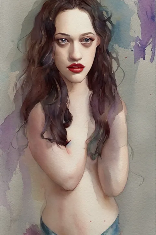 Image similar to Full body Portrait of young, beautiful kat dennings, full of details, watercolor painting, concept art, smooth, by Ina Wong and wlop ，trending on cgsociety and artstation，8kHDR，light effect