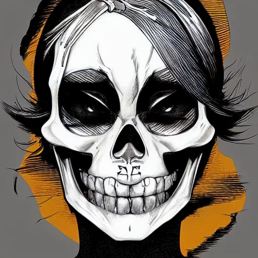 Prompt: anime manga skull portrait young woman skeleton, daffy duck, comic book font, intricate, elegant, highly detailed, digital art, ffffound, art by JC Leyendecker and sachin teng