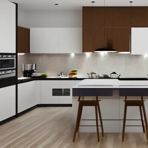 Prompt: realistic render of a modern kitchen, archviz