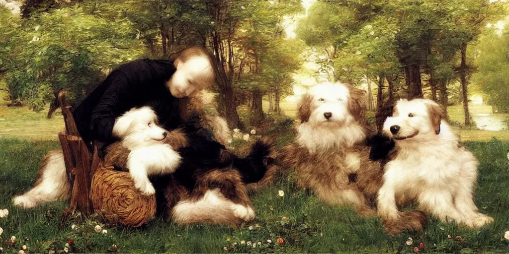 Prompt: 3 d precious moments plush dog, precious moments, realistic fur, master painter and art style of john william waterhouse and caspar david friedrich and philipp otto runge