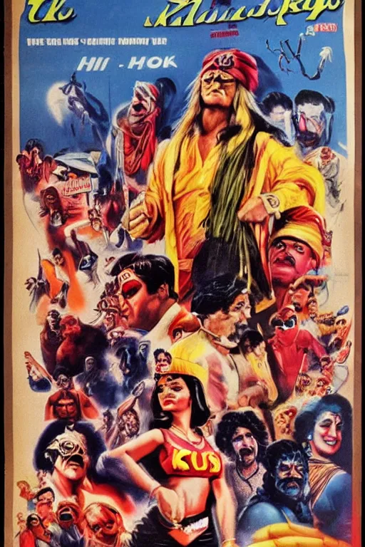 Image similar to vintage movie poster 1 mil $ kulk, hulk hogan, bollywood, india, gishnu, 1 9 8 2, drew struzan inspiration