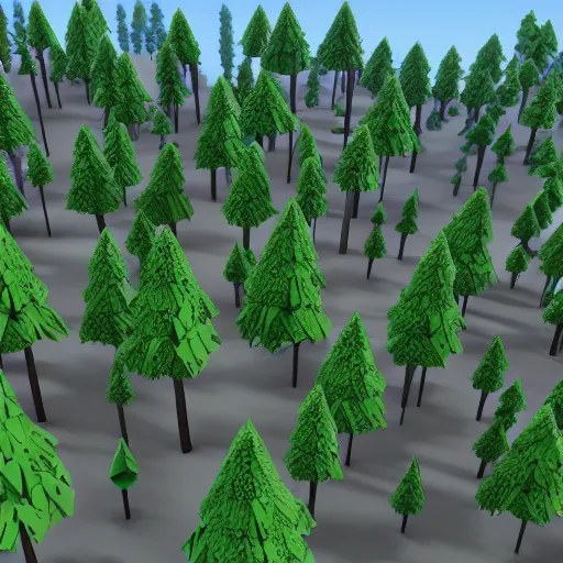 Prompt: a forest of 3d low poly trees