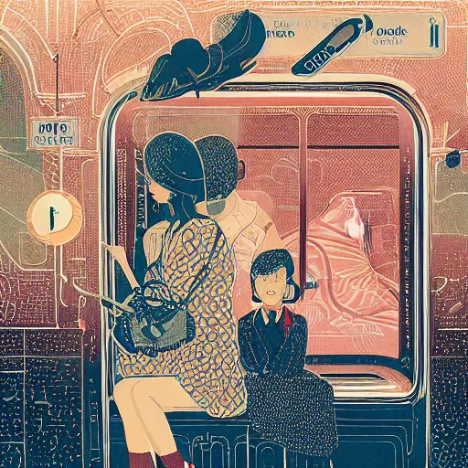 Image similar to parisian subway life, illustration by victo ngai, studio muti, malika favre