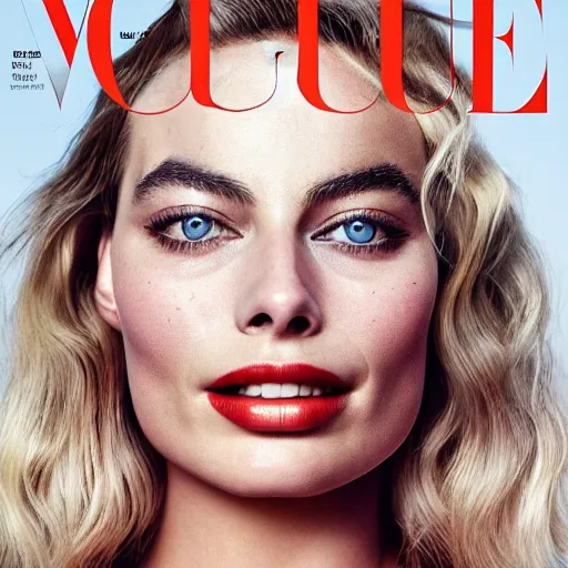 Prompt: a portrait of margot robbie, vogue cover, highly detailed