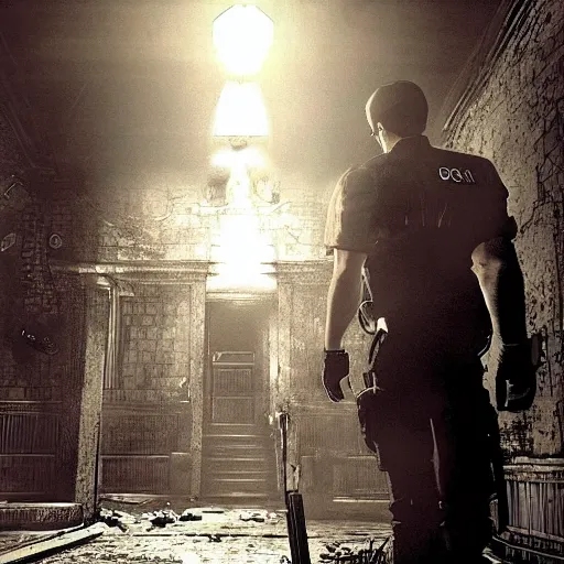 Image similar to mario in resident evil, concept art,