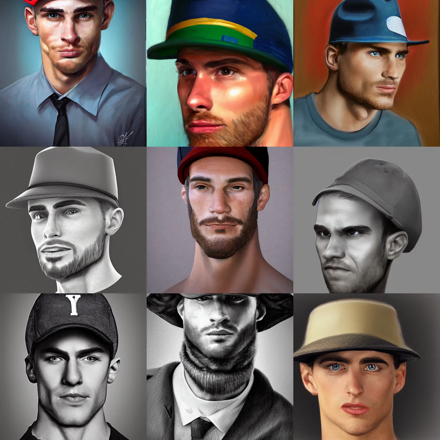 Prompt: hyperrealistic photorealistic portrait young ethan hawk strong jawline hat smirk