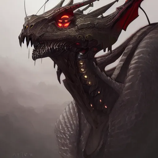 Image similar to Cyborg dragon portrait, artstation