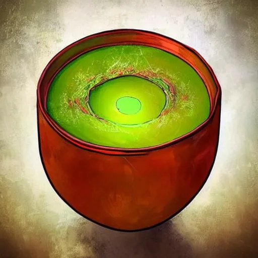 Prompt: a portal to a new dimension, in a soup bowl, digital art, beautiful,