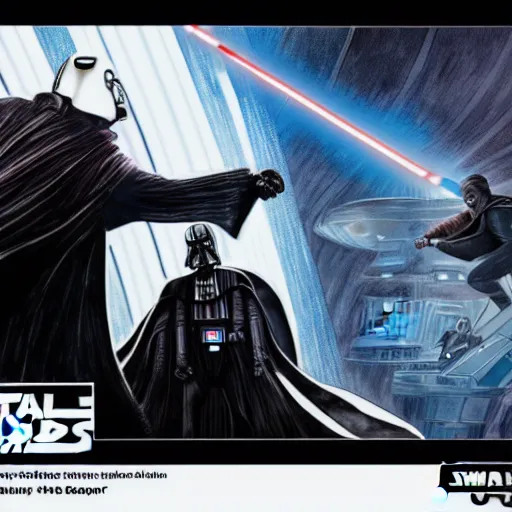 Image similar to Saul Goodman battling Darth Vader with lightsabers on the death star, 4K, detailed