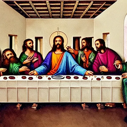 Image similar to the true last supper, jesus and his disciples, religious iconography