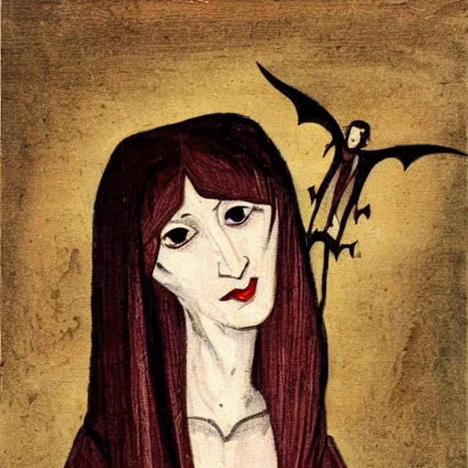 Prompt: female vampire, medieval painting