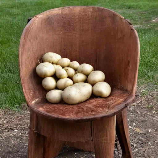 Prompt: a chair made of potatoes