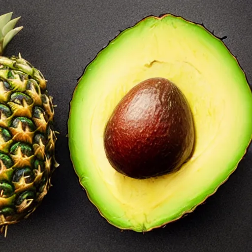 Prompt: avocado that looks like pineapple, hyper real, food photography