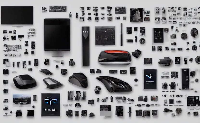 Image similar to knolling of design elements of tesla