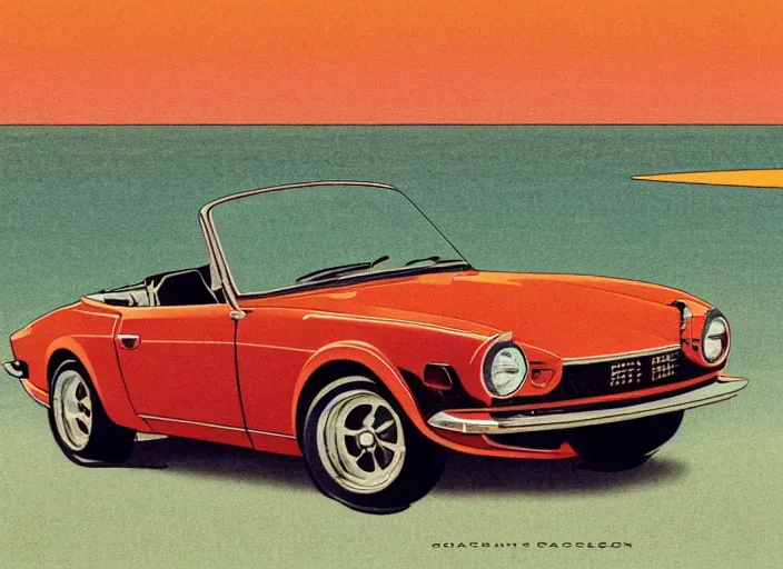 Image similar to highly detailed 1 9 6 9 red datsun fairlady roadster, retro minimalist art by jean giraud, moebius starwatcher comic, sharp, 8 k