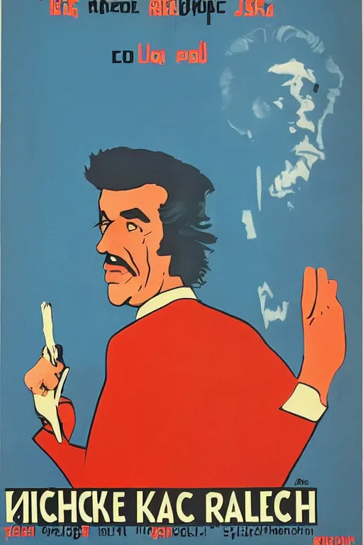 Image similar to rick sanchez, 1 9 6 0 s soviet poster