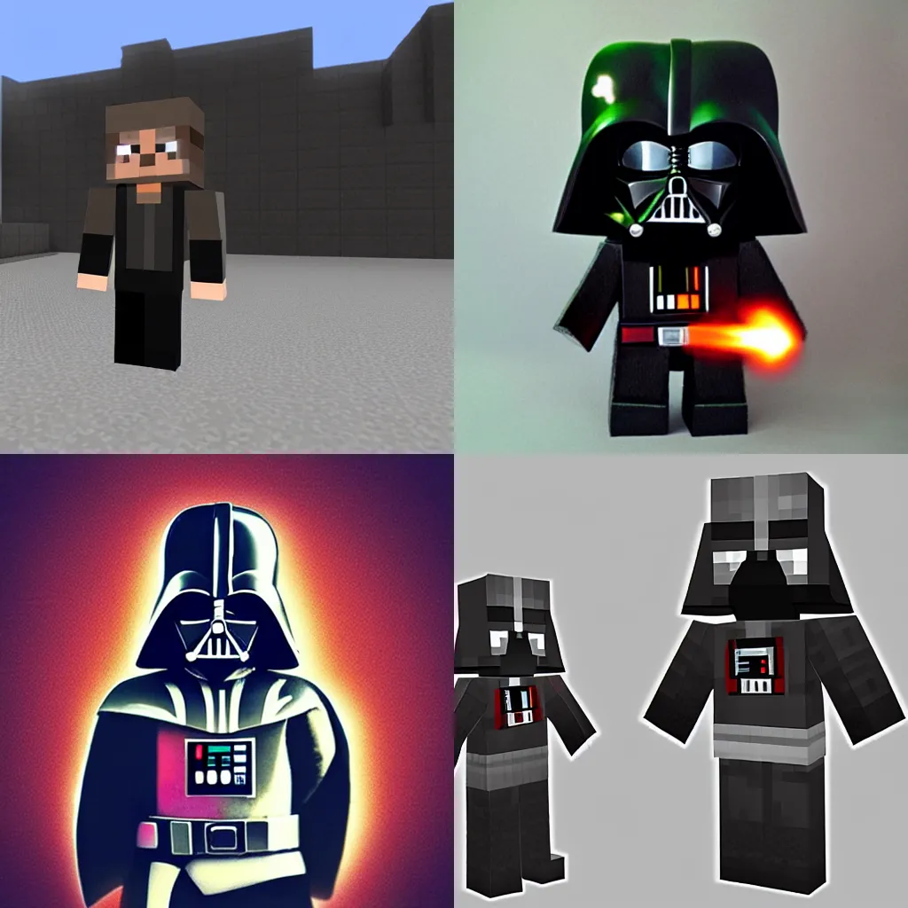 Prompt: Darth Vader as a character in Minecraft