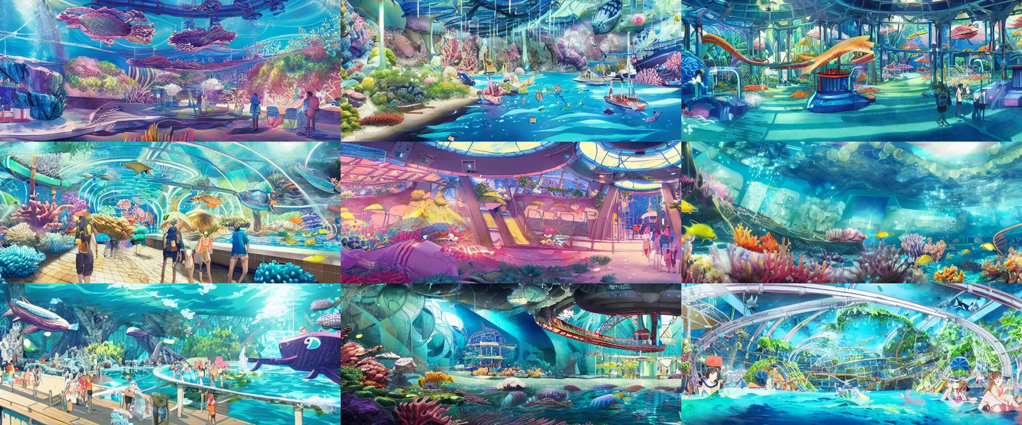 Prompt: detailed interior of giant underwater marine theme park LeMU, Zweite Stock, anime key visual