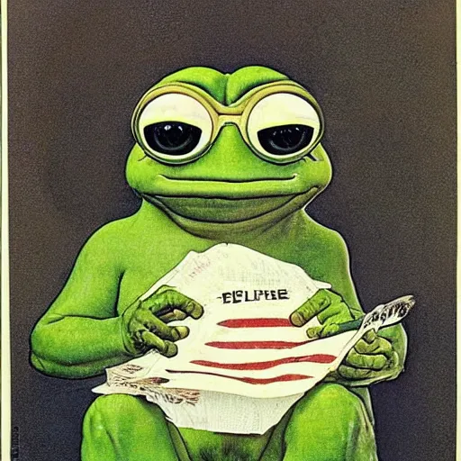 Image similar to pepe the frog by norman rockwell