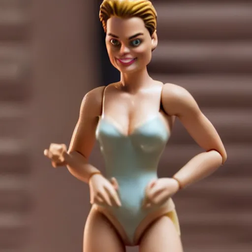 Image similar to Margot Robbie in the Wolf of Wallstreet mini figure, high detail photograph, 35mm