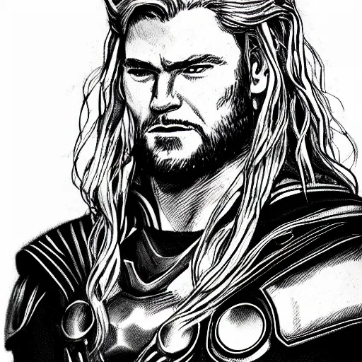 Image similar to thor. detailed portrait. anime style