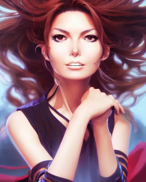 Image similar to anime portrait of Shania Twain by Stanley Artgerm Lau, WLOP, Rossdraws, James Jean, Andrei Riabovitchev, Marc Simonetti, and Sakimichan, trending on artstation