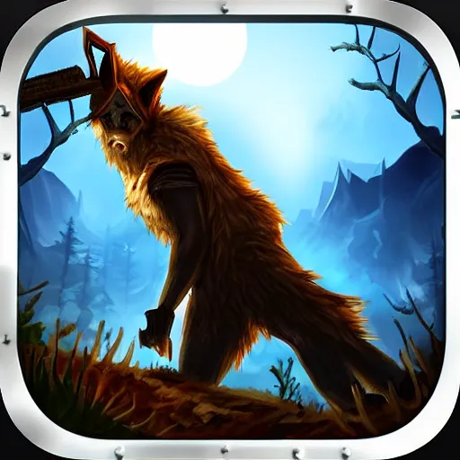 Prompt: hunted medieval town on the edge of dark forest, werewolf attack on villagers, hd, street view