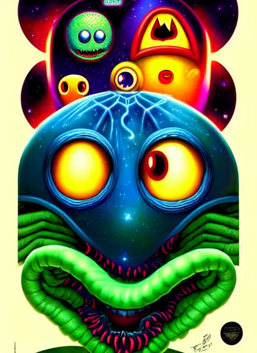 Image similar to cosmic lovecraft pacman portrait, pixar style, by tristan eaton stanley artgerm and tom bagshaw.