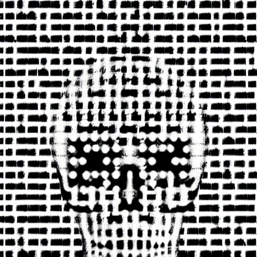 Image similar to evil skull made out of binary code, on computer screen, old computer