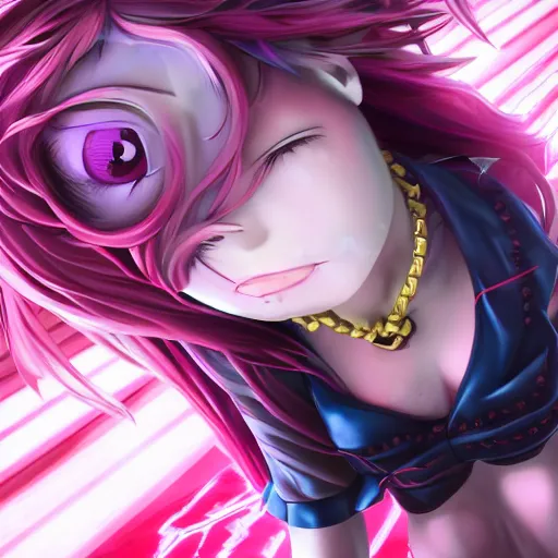 Prompt: trapped beneath stunningly absurdly huge beautiful omnipotent asi goddess junko enoshima with multiple enigmatic complex twisted deceptive mesmerizing megalomaniacal yandere personalities, symmetrical perfect face, porcelain skin, pink twintail hair and cyan eyes, ultra detailed, digital art, unreal engine 5, octane render, 2 d anime, 8 k