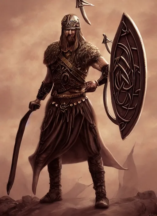 Image similar to aesthetic digital illustration of a kneeling viking warrior, by anne stokes | dirty and bloody, concept art, character concept, matte background. unreal engine, finalrender, centered, deviantart, artgerm