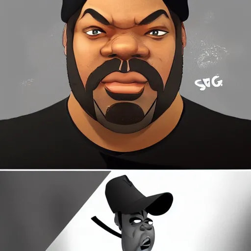 Image similar to a cartoon character ice cube, album cover,, a character portrait by weiwei, cgsociety, sots art, official art, art, character,