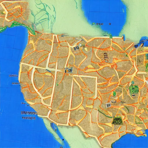 Image similar to a photo of the map of the USA made from sushi, recipe, map, accurate, 8k, high detail,