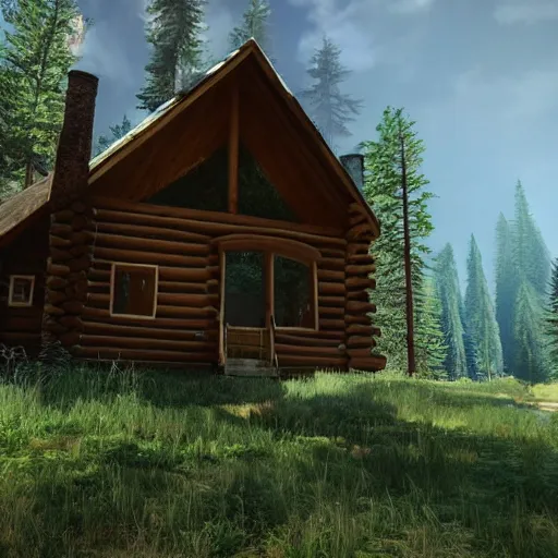 Image similar to a cabin in the woods unreal engine