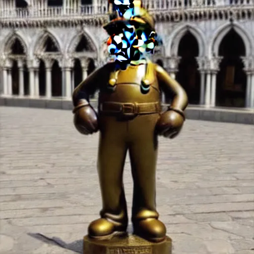 Image similar to beautiful photograph of super mario bronze statue, situated in venice