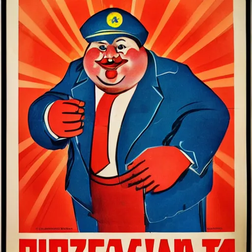 Image similar to fat communist clown portrait, soviet propaganda poster, vivid colors